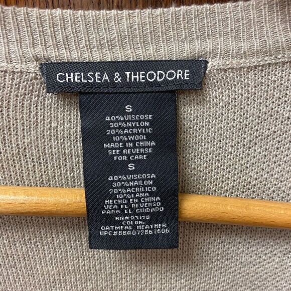 Chelsea & Theodore tan fine‎ knit long open front shawl collar cardigan sweater - Picture 3 of 8